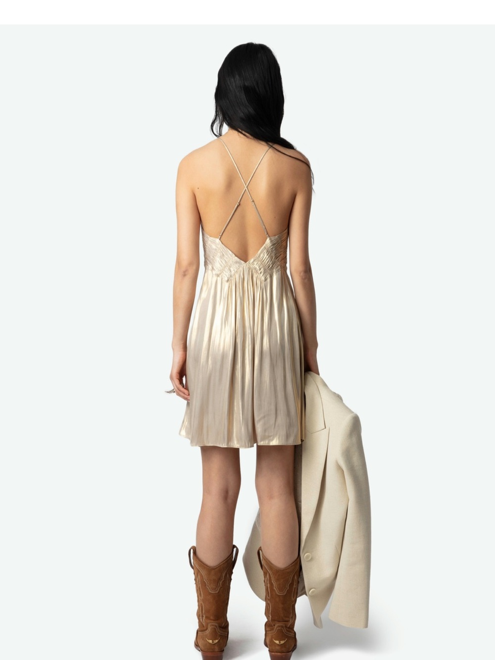 NWT - Metallic Champagne Slip Dress with Delicate Straps - Picture 3 of 11
